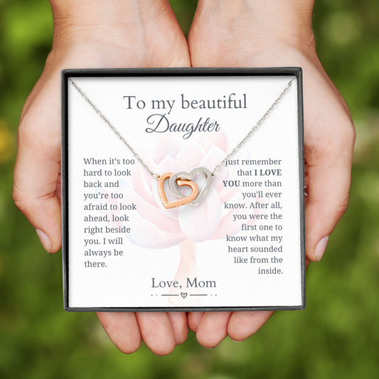 To My Beautiful Daughter - I love you more than you'll ever know - Interlocking Hearts Necklace