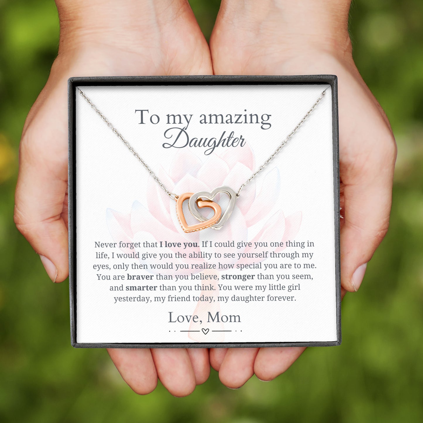 To My Daughter - Braver than you believe - Interlocking Hearts Necklace [PERSONALIZED]