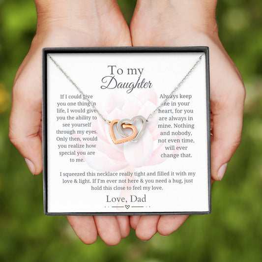 To My Daughter - Squeezed this necklace tight - Interlocking Hearts Necklace [PERSONALIZED]