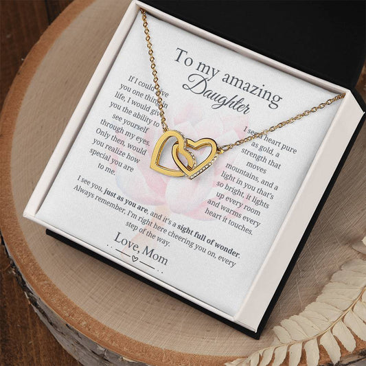 To My Daughter - Heart as pure as gold - Interlocking Hearts Necklace [PERSONALIZED]