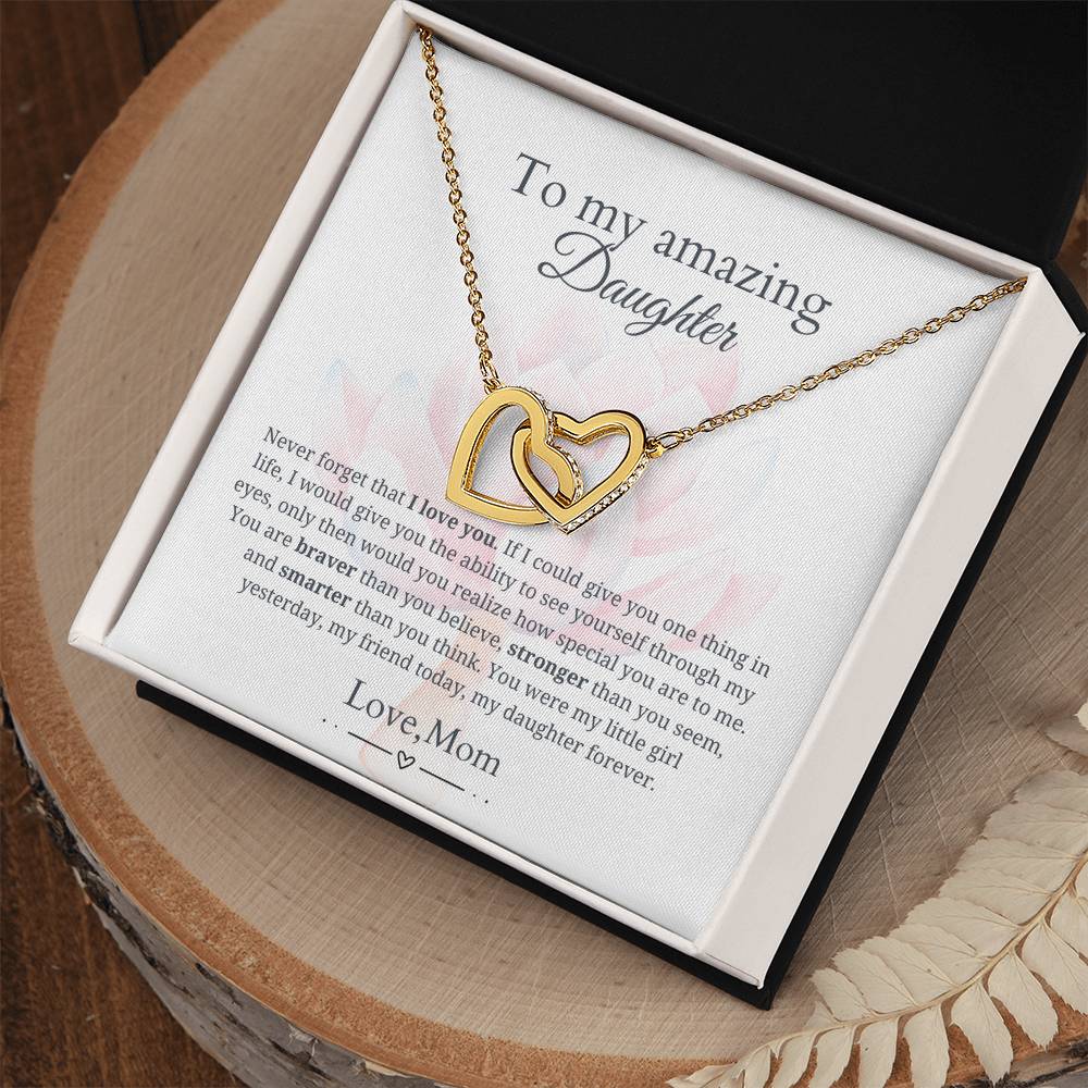 To My Daughter - Braver than you believe - Interlocking Hearts Necklace [PERSONALIZED]