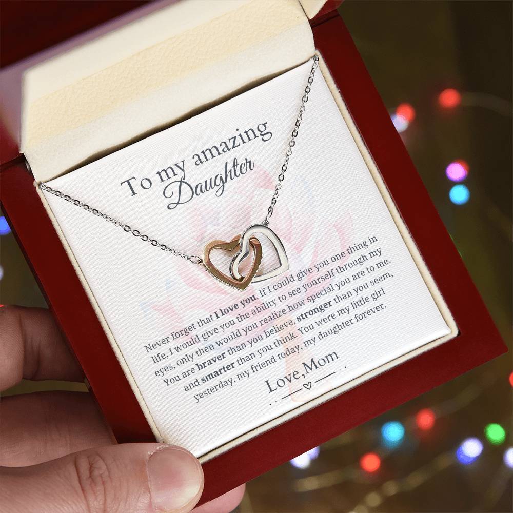 To My Daughter - Braver than you believe - Interlocking Hearts Necklace [PERSONALIZED]